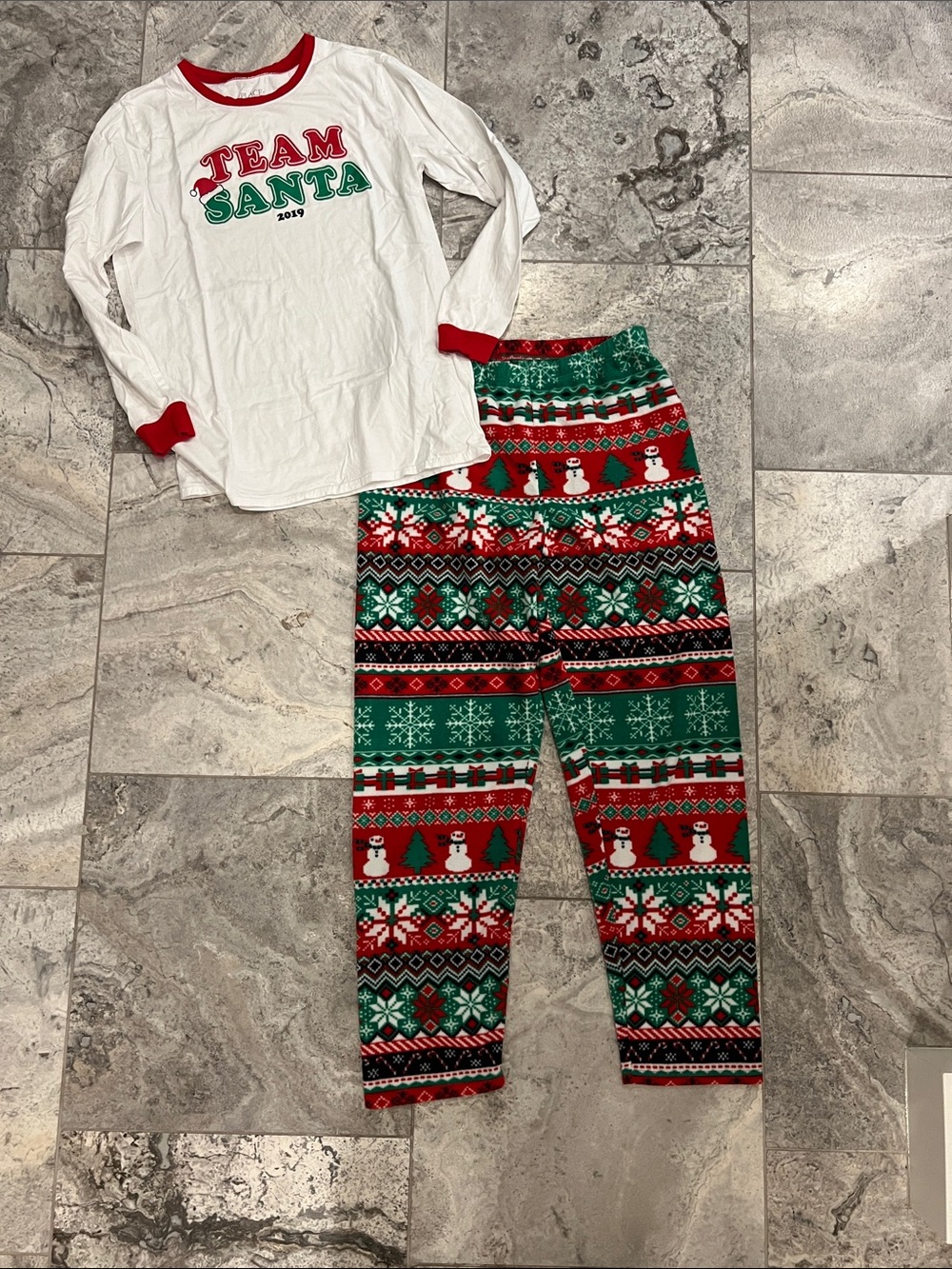 Children’s Place Women’s 'Team Santa' Pajama Set - White Top with Fleece Pants